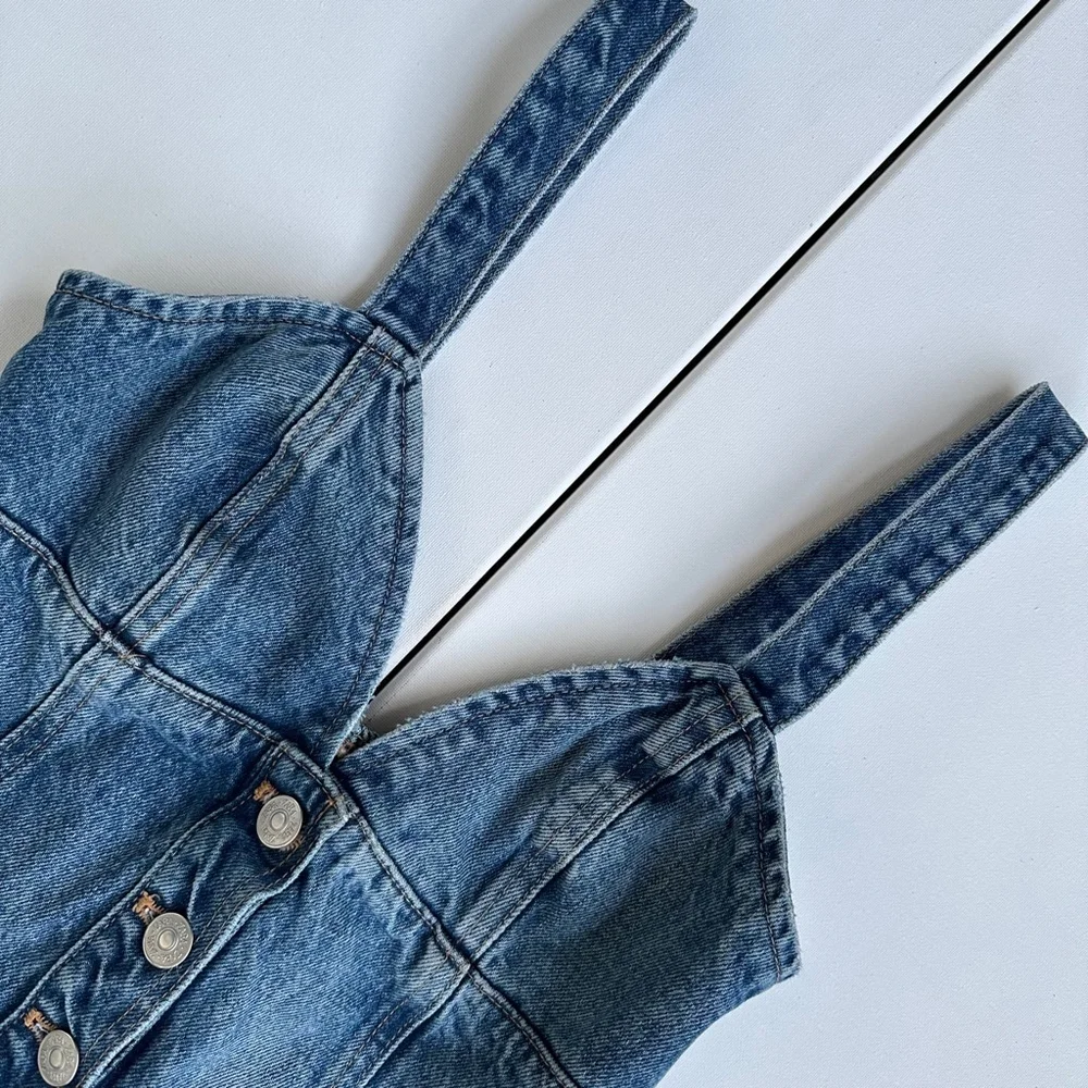 Women's Zara Blue Denim Vest Tank Top Smock Detail Women XS - Picture 7 of 12